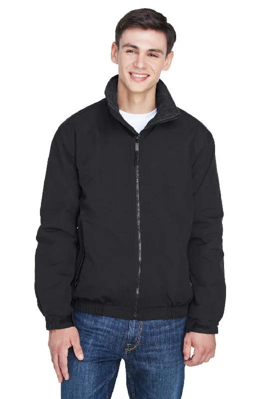 UltraClub Mens Adventure Wind & Water Resistant Full Zip Jacket - Black