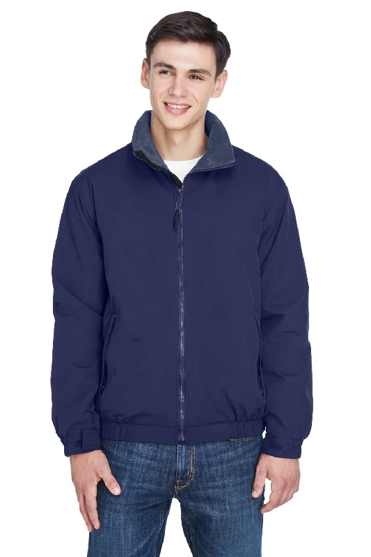 UltraClub Mens Adventure Wind & Water Resistant Full Zip Jacket - Navy Blue