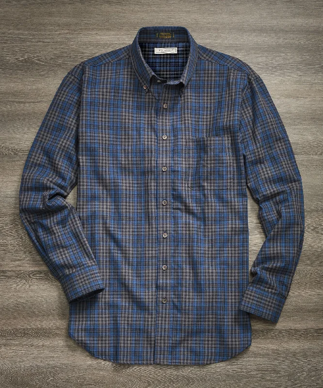 Cotton-Wool Plaid Long-Sleeve Sport Shirt