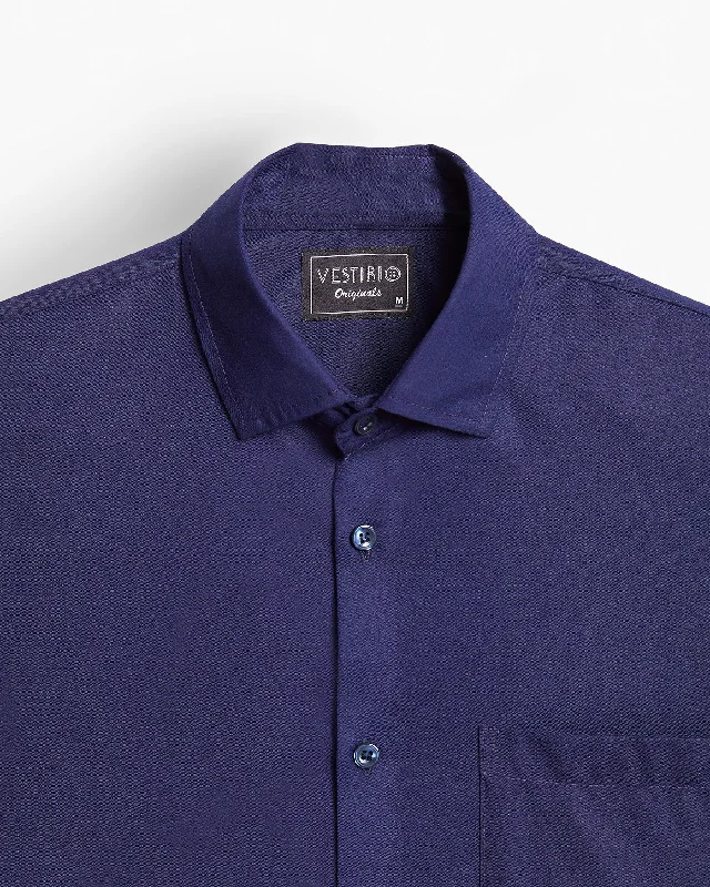 Classic Navy Blue Full Sleeve Plain Shirt For Men