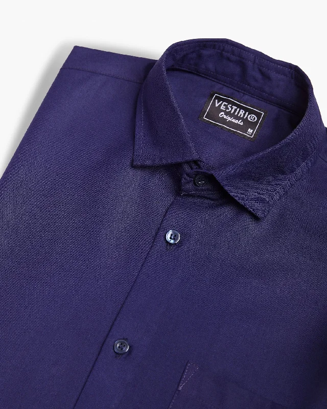 Classic Navy Blue Full Sleeve Plain Shirt For Men