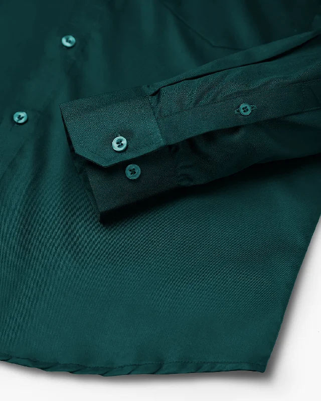 Classic Dark Green Full Sleeve Plain Satin Shirt For Men