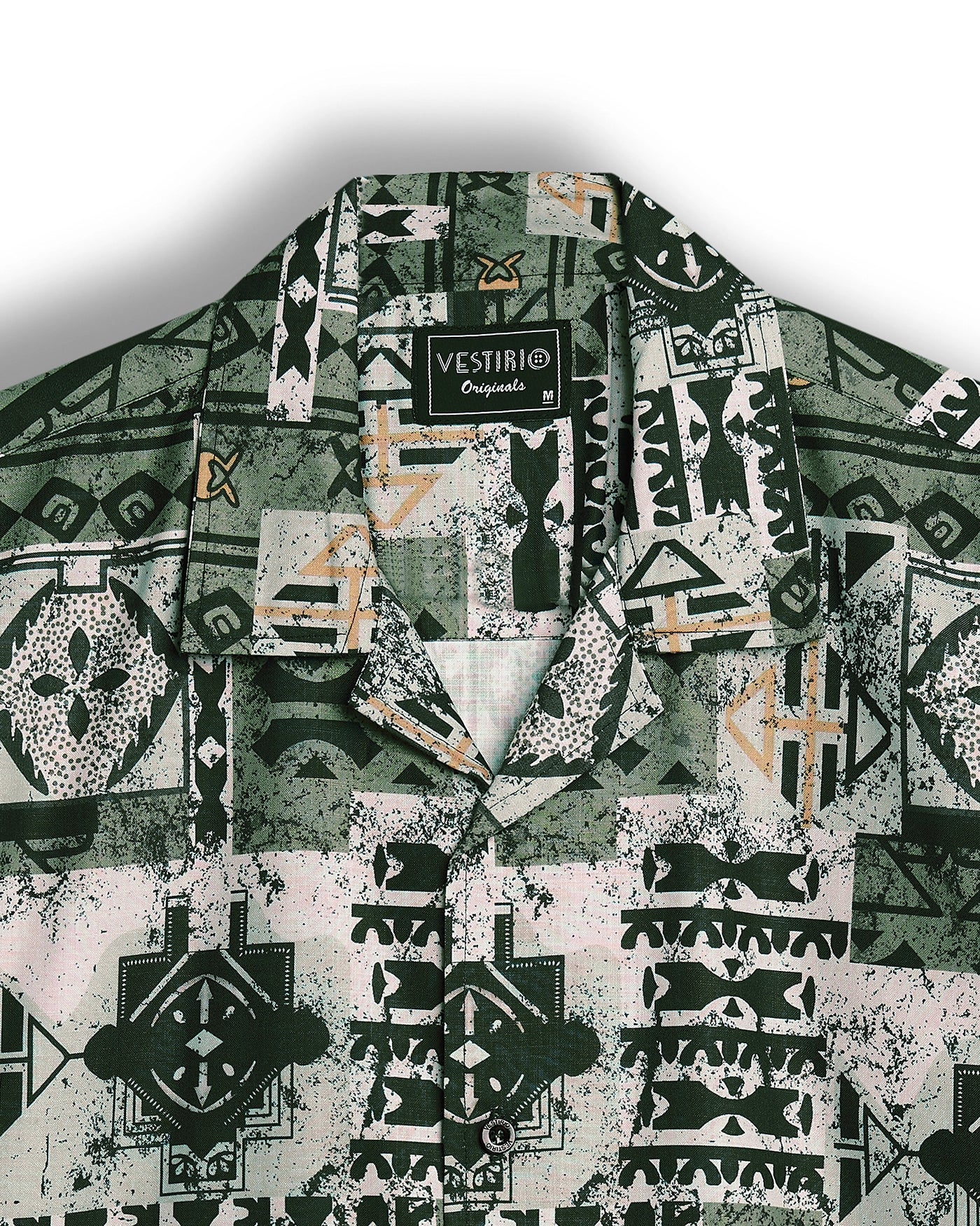 Olive geometric design half sleeve shirt for men