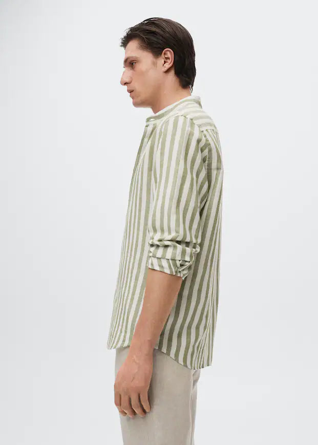 Olive Grey Stripe Printed Shirt