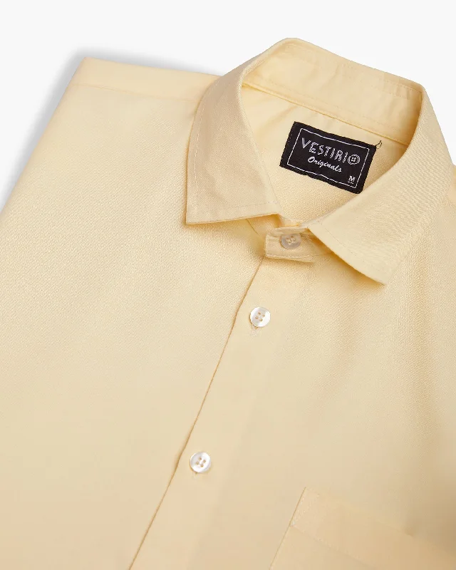 Classic Pastel Yellow Full Sleeve Plain Shirt For Men