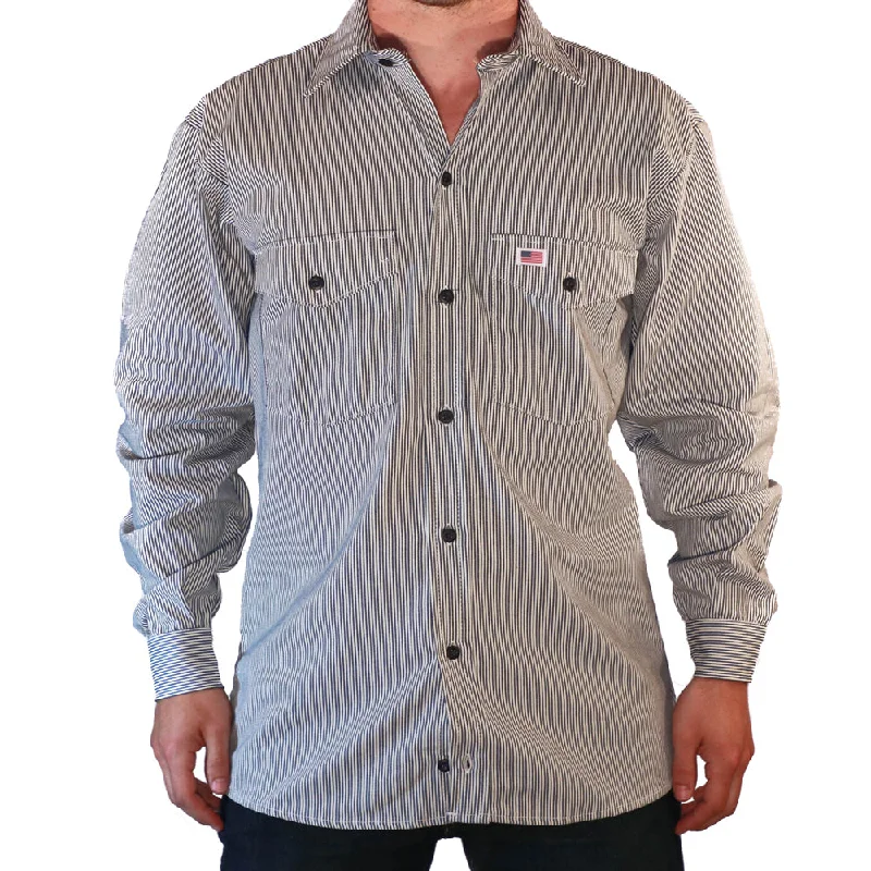 Whistle Workwear Men's Hickory Button-Down Long Sleeve Work Shirt