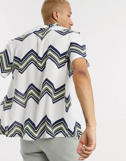 Zigzag print white half sleeve shirt for men