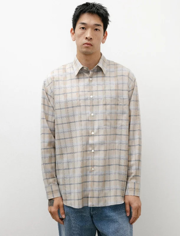 Super Light Wool Check Shirt Light Beige Check