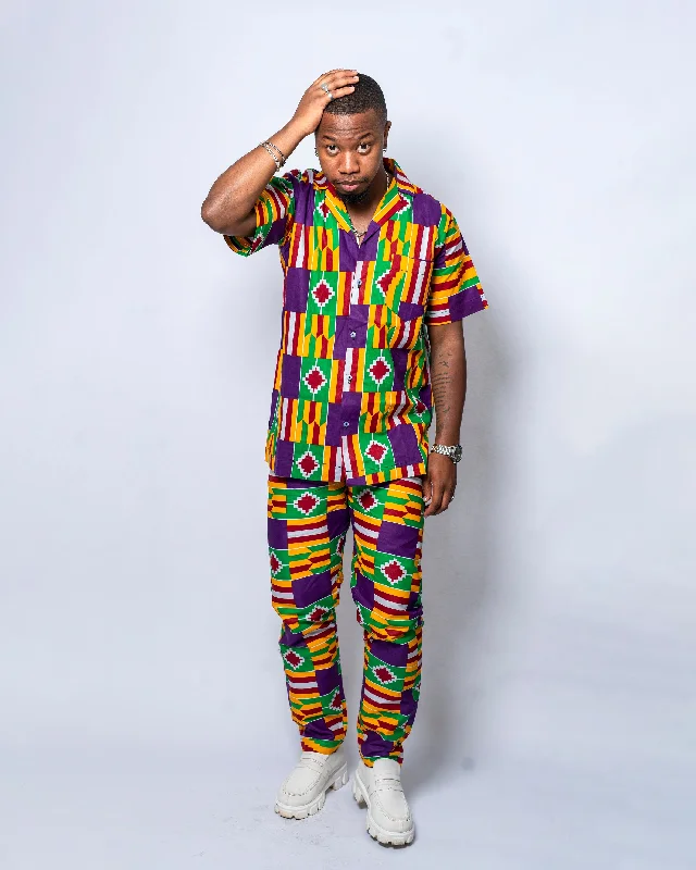 Blake Ankara Men Shirt | Purple and Yellow African Print