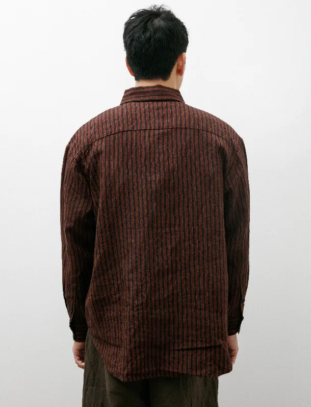 Big Shirt Two Yarn Dyed Linen Stripe Navy Red