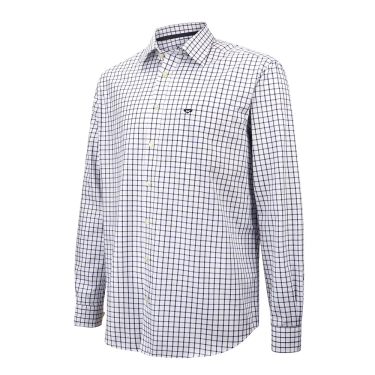 Hoggs of Fife Turnberry Twill Cotton Shirt - White/Navy Check