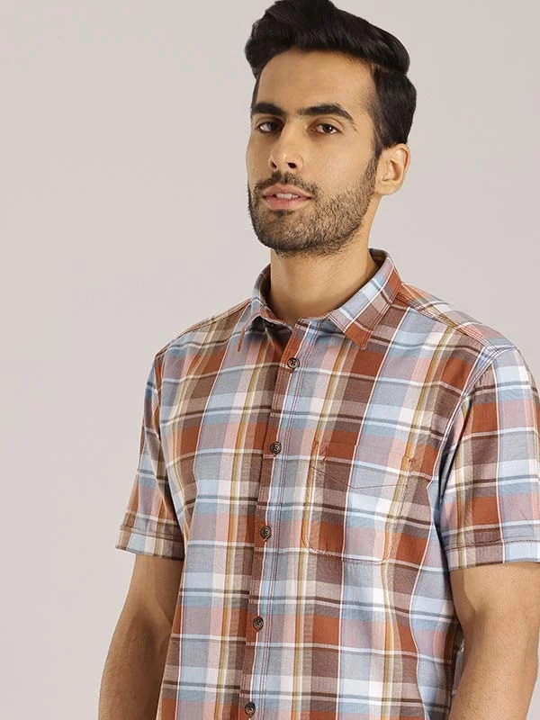 Men Checked Half Sleeve Cotton Shirt