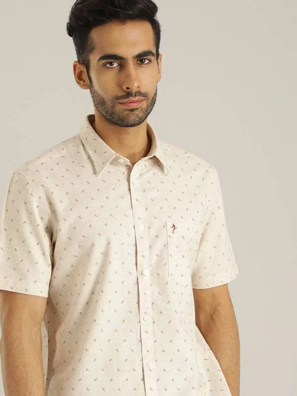 Men Printed Half Sleeve Cotton Shirt