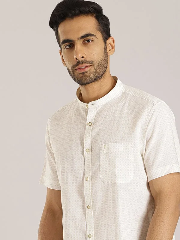 Men Printed Half Sleeve Linen Blend Shirt