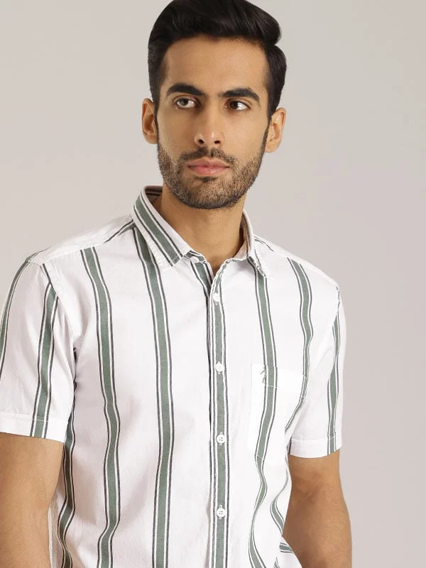 Men Striped Half Sleeve Cotton Shirt