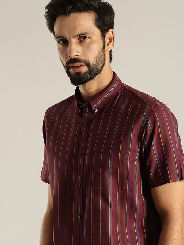 Men Striped Half Sleeve Cotton Shirt