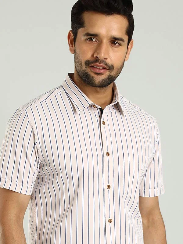 Men Striped Half Sleeve Cotton Shirt