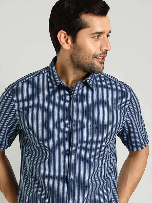 Men Striped Half Sleeve Cotton Shirt