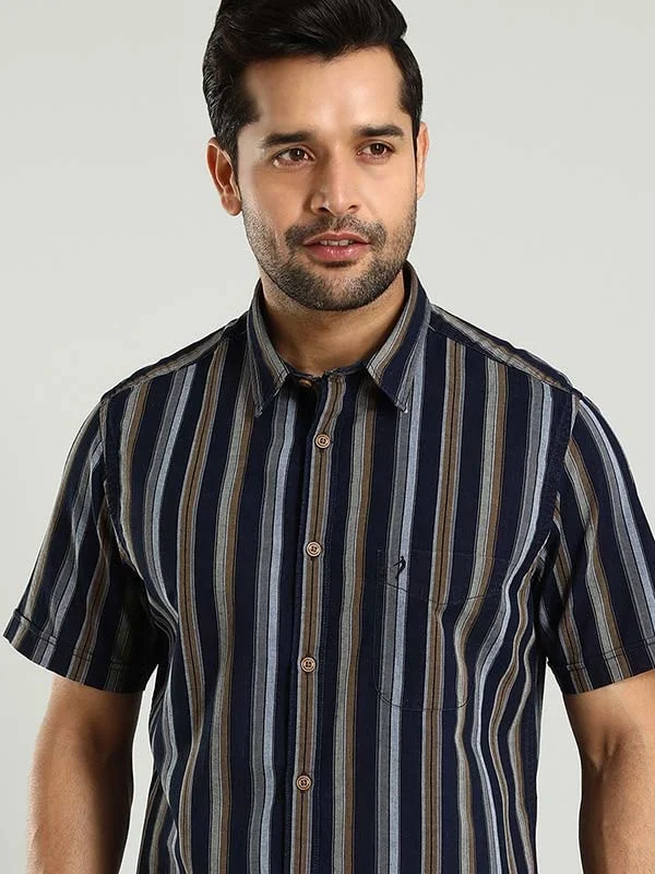 Men Striped Half Sleeve Cotton Shirt