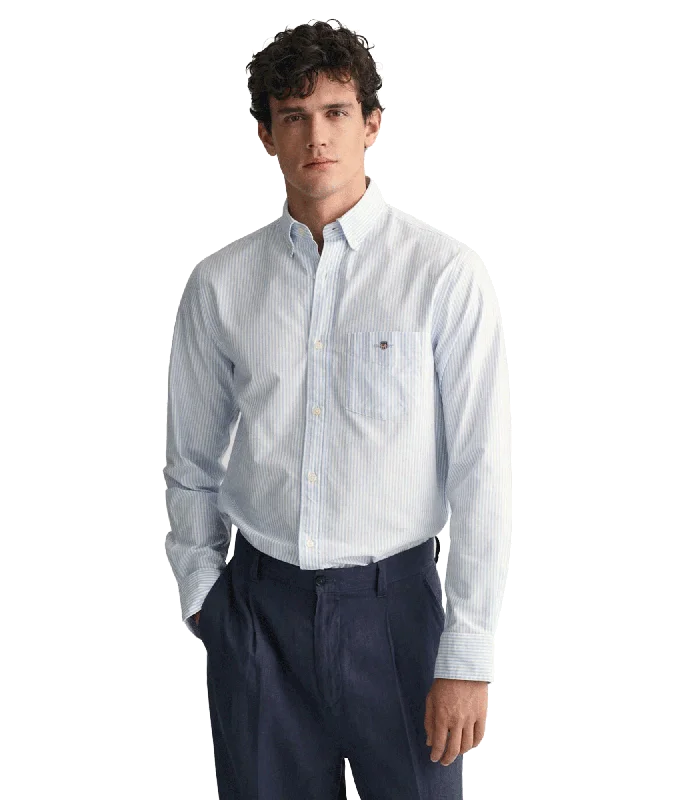 Regular Fit Banker Stripe Oxford Shirt - Blue