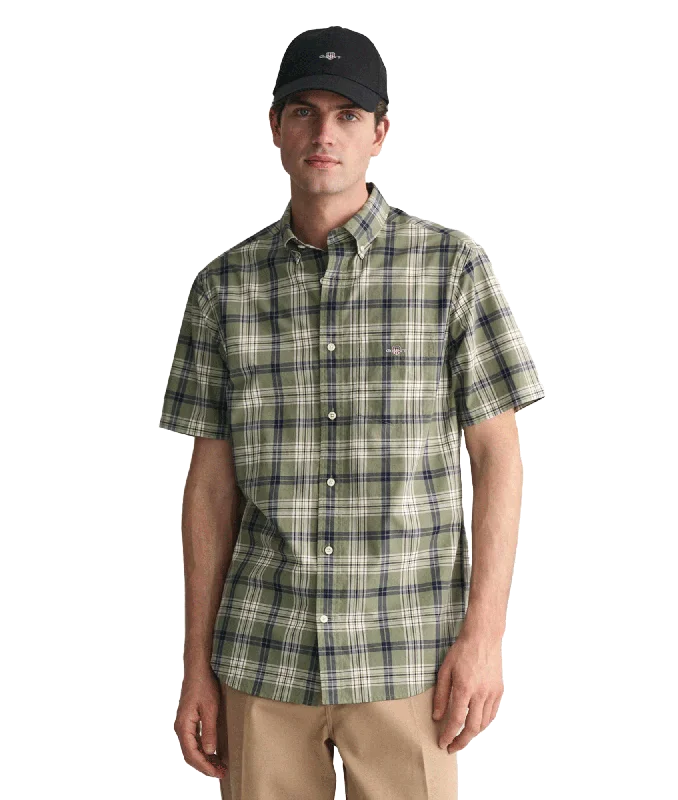 Regular Fit Checked Poplin Short Sleeve Shirt Dry Green - Multi