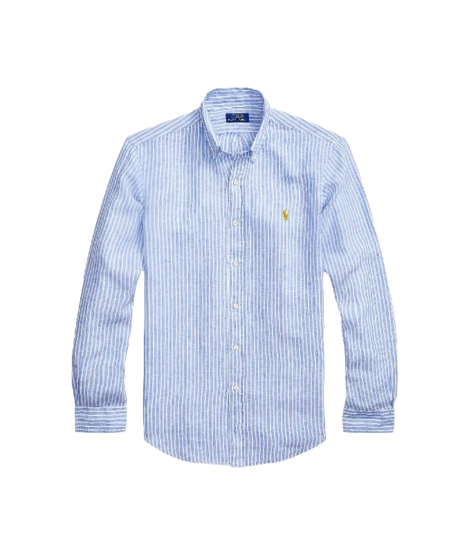 Custom Fit Striped Linen Shirt - Blue