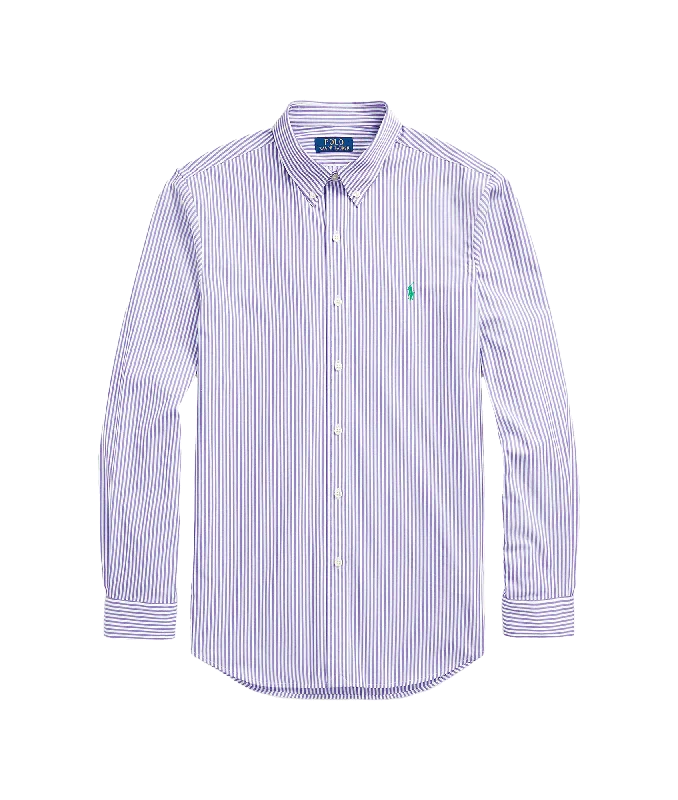 Slim Fit Striped Stretch Poplin Shirt - Purple