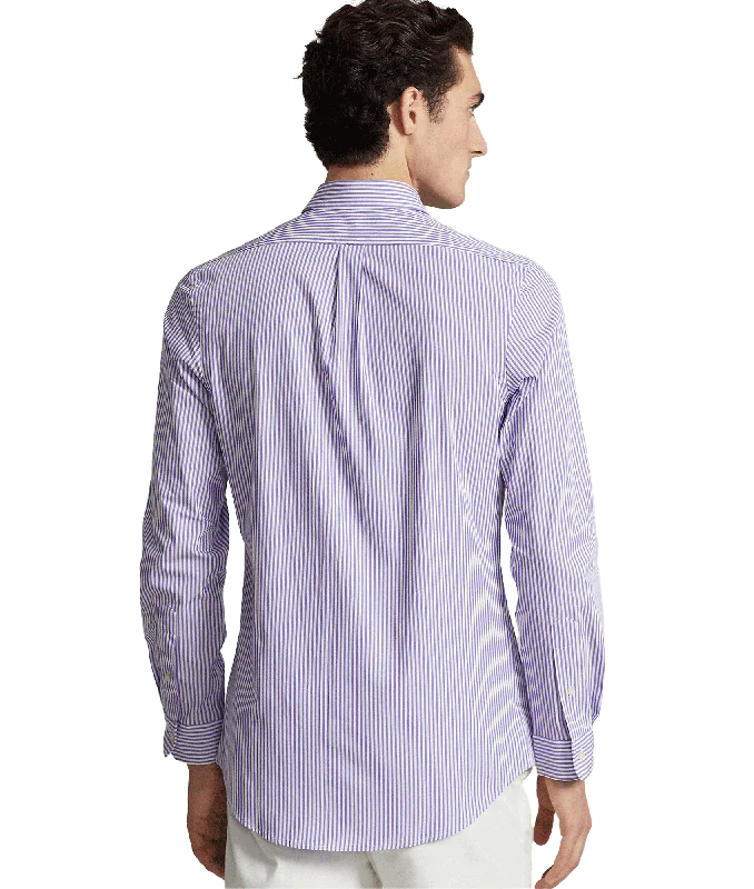 Slim Fit Striped Stretch Poplin Shirt - Purple