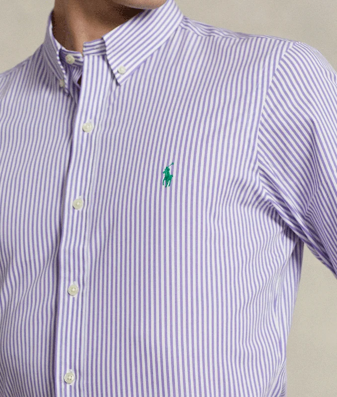 Slim Fit Striped Stretch Poplin Shirt - Purple