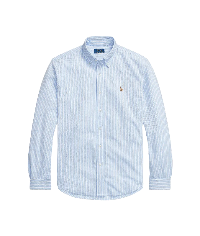 Striped Knit Oxford Shirt - Blue