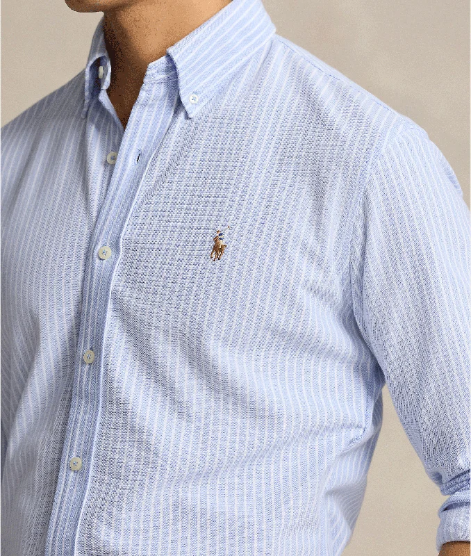 Striped Knit Oxford Shirt - Blue