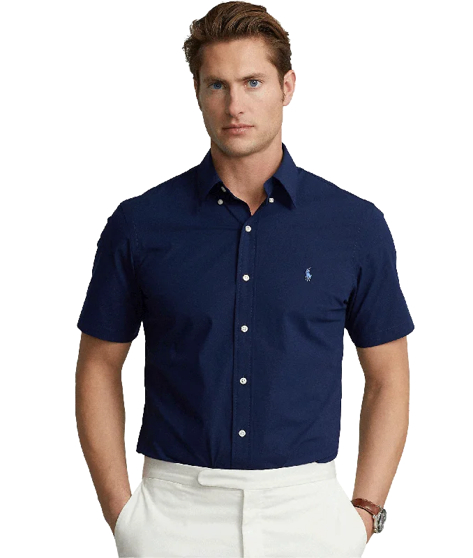 Custom Fit Stretch Poplin Shirt -Navy