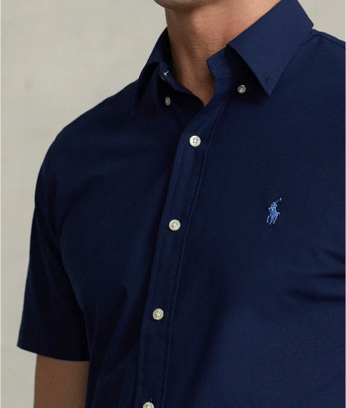 Custom Fit Stretch Poplin Shirt -Navy