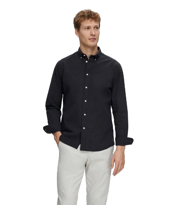 Slim Fit Cotton Long Sleeve Shirt - Black