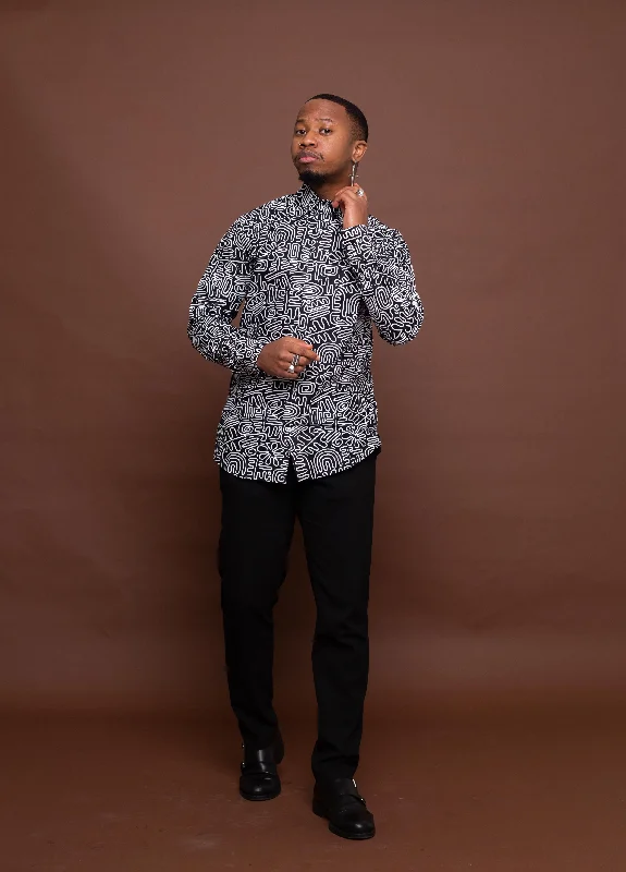 Sean Ankara Men Shirt | Black and White African Print