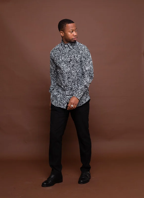 Sean Ankara Men Shirt | Black and White African Print