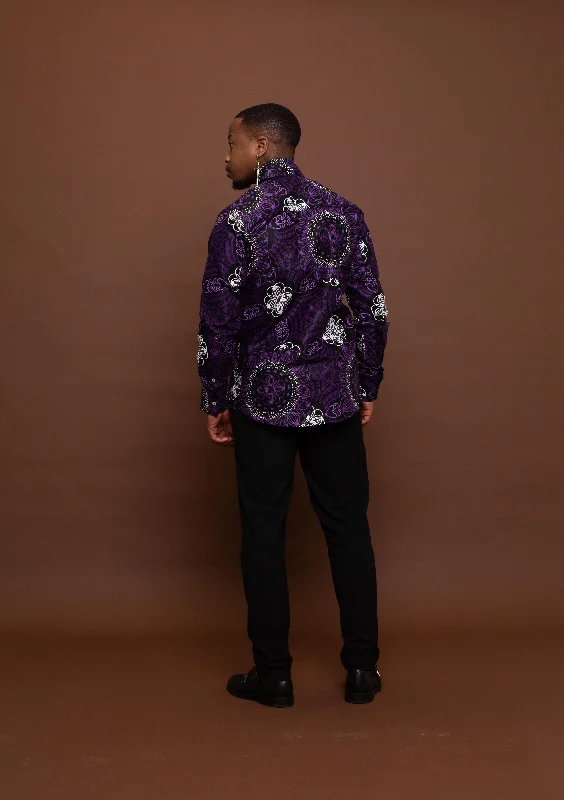 Simon Ankara Men Shirt | Purple and White African Print