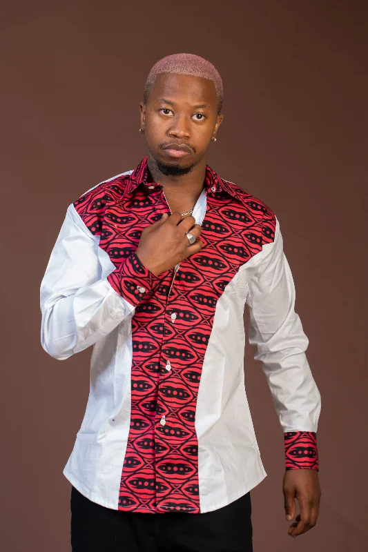 Titan Mixed Print Men Shirt | White and African Ankara Print