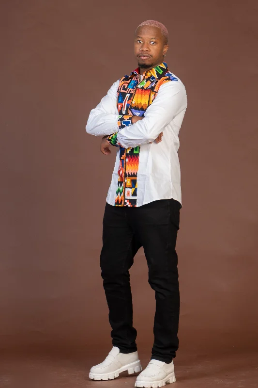 Tobit Mixed Print Men Shirt | White and African Ankara Print