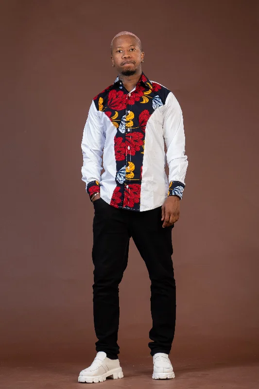 Trey Ankara Mixed Print Men Shirt | White and African Ankara Print