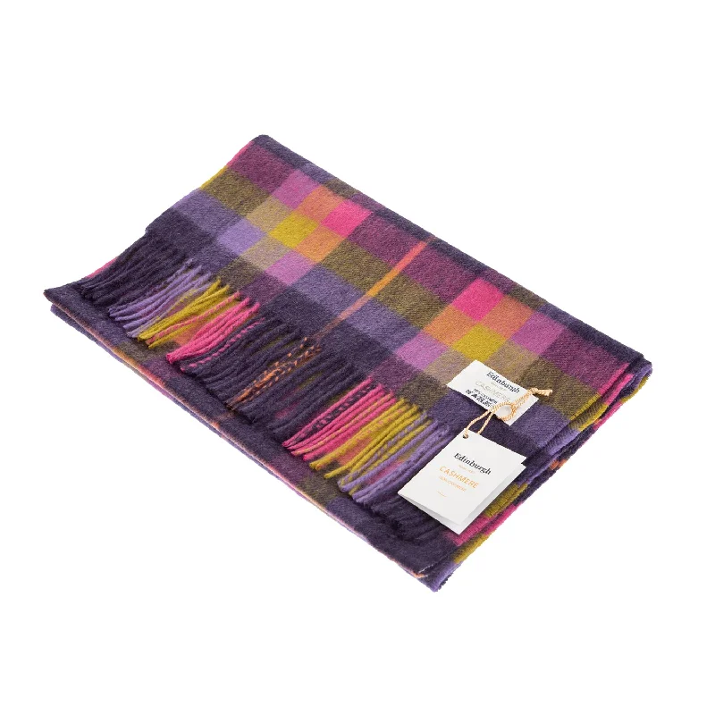 100% Cashmere Wide Scarf Galaxy Plaid Fuchsia