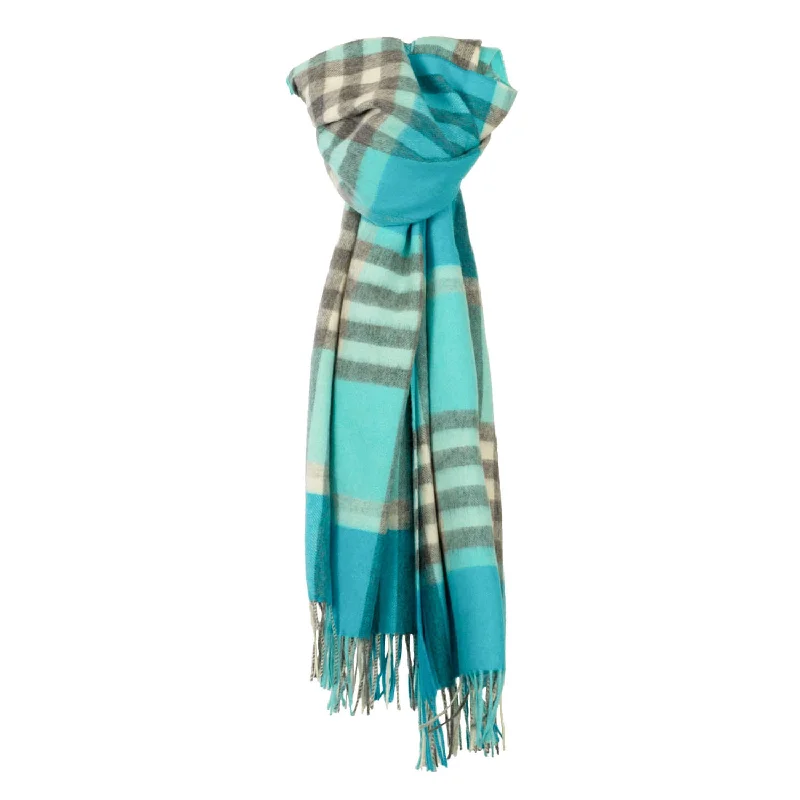 90/10 Tartan Cashmere Blanket Scarf  Aqua