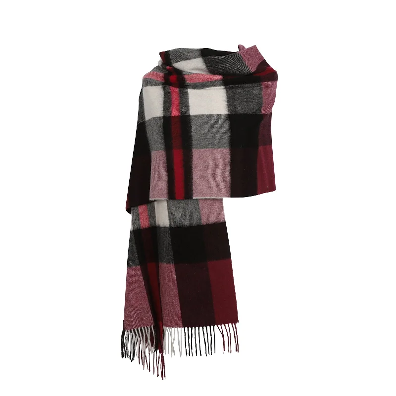 90/10 Tartan Cashmere Blanket Scarf  Exploded Damson