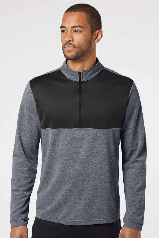 Adidas Mens UPF 50+ 1/4 Zip Sweatshirt - Heather Black/Carbon Grey - NEW