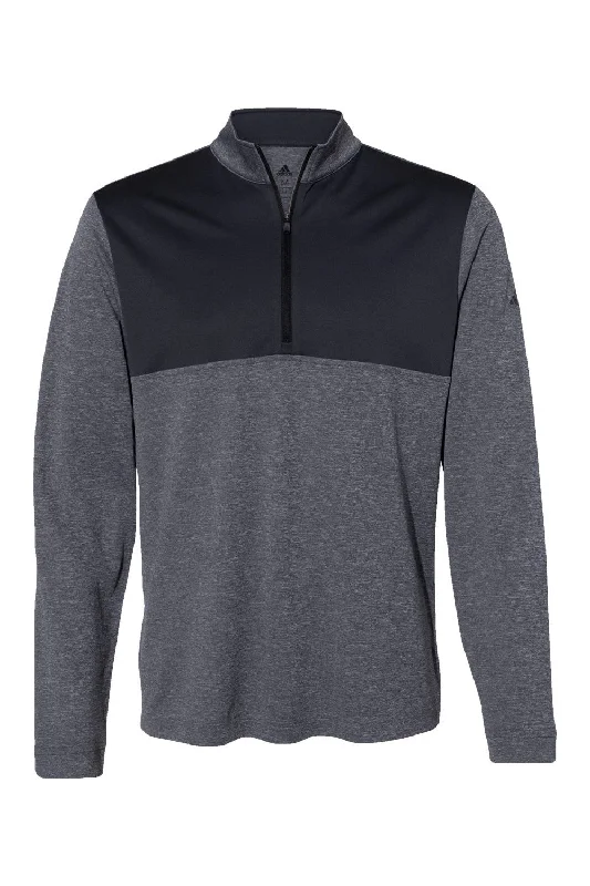 Adidas Mens UPF 50+ 1/4 Zip Sweatshirt - Heather Black/Carbon Grey - NEW