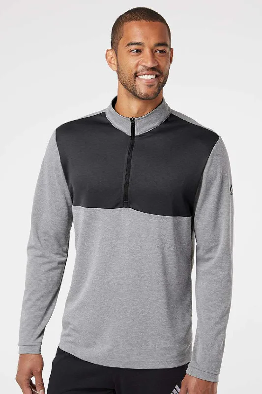 Adidas Mens UPF 50+ 1/4 Zip Sweatshirt - Heather Grey/Carbon Grey - NEW