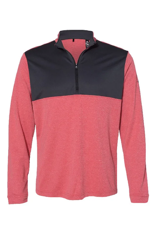 Adidas Mens UPF 50+ 1/4 Zip Sweatshirt - Heather Power Red/Carbon Grey - NEW