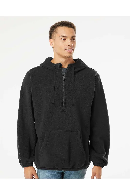 Burnside Mens Polar Fleece 1/4 Zip Hooded Sweatshirt Hoodie - Black - NEW