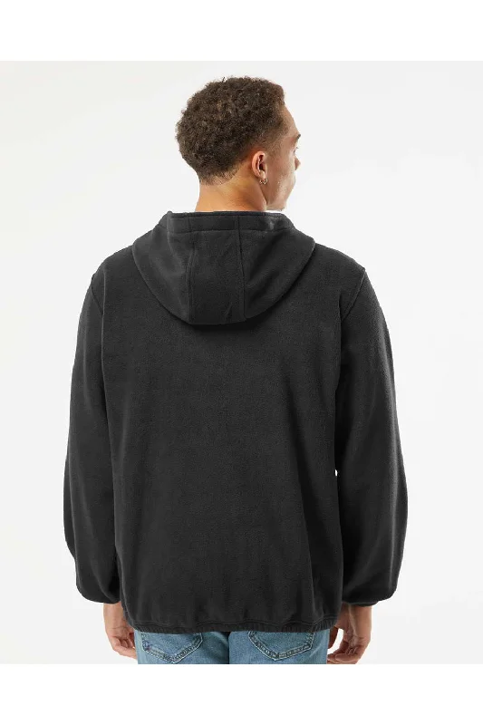 Burnside Mens Polar Fleece 1/4 Zip Hooded Sweatshirt Hoodie - Black - NEW