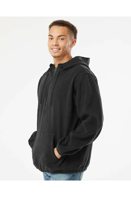 Burnside Mens Polar Fleece 1/4 Zip Hooded Sweatshirt Hoodie - Black - NEW